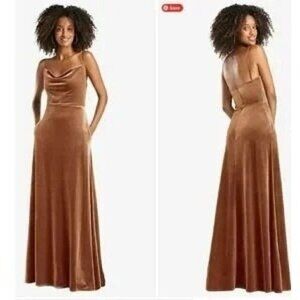 After Six Womens Cowl Neck Velvet Maxi Dress Golden Almond Size 4R NWT